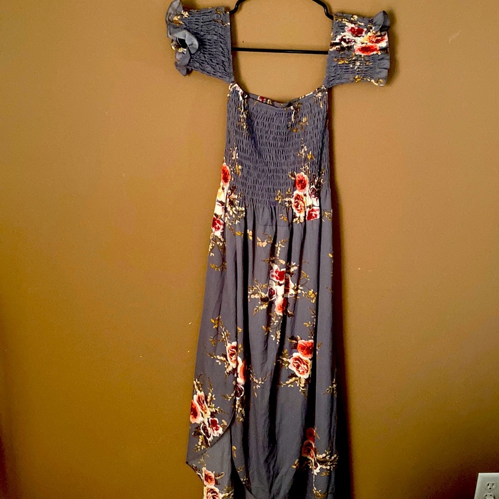 Blue floral off the shoulder maxi dress